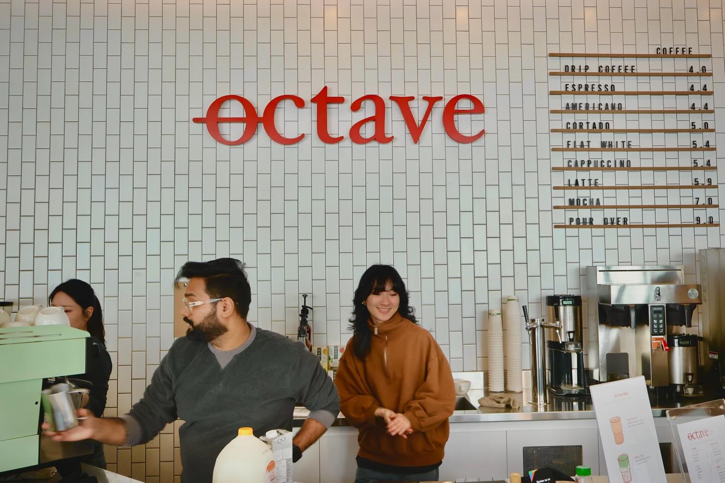 The Octave bar — white tile, red wordmark and the letterboard menu