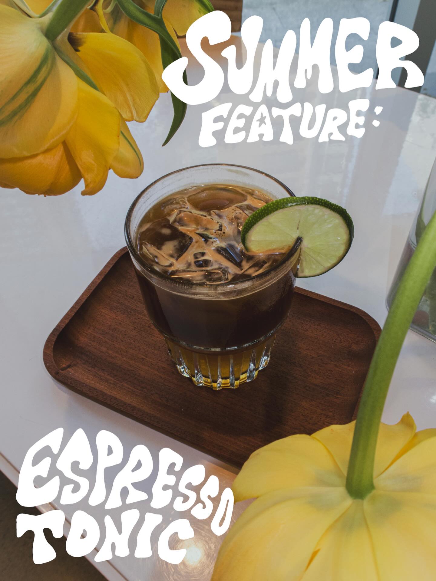 Espresso tonic with a lime wheel