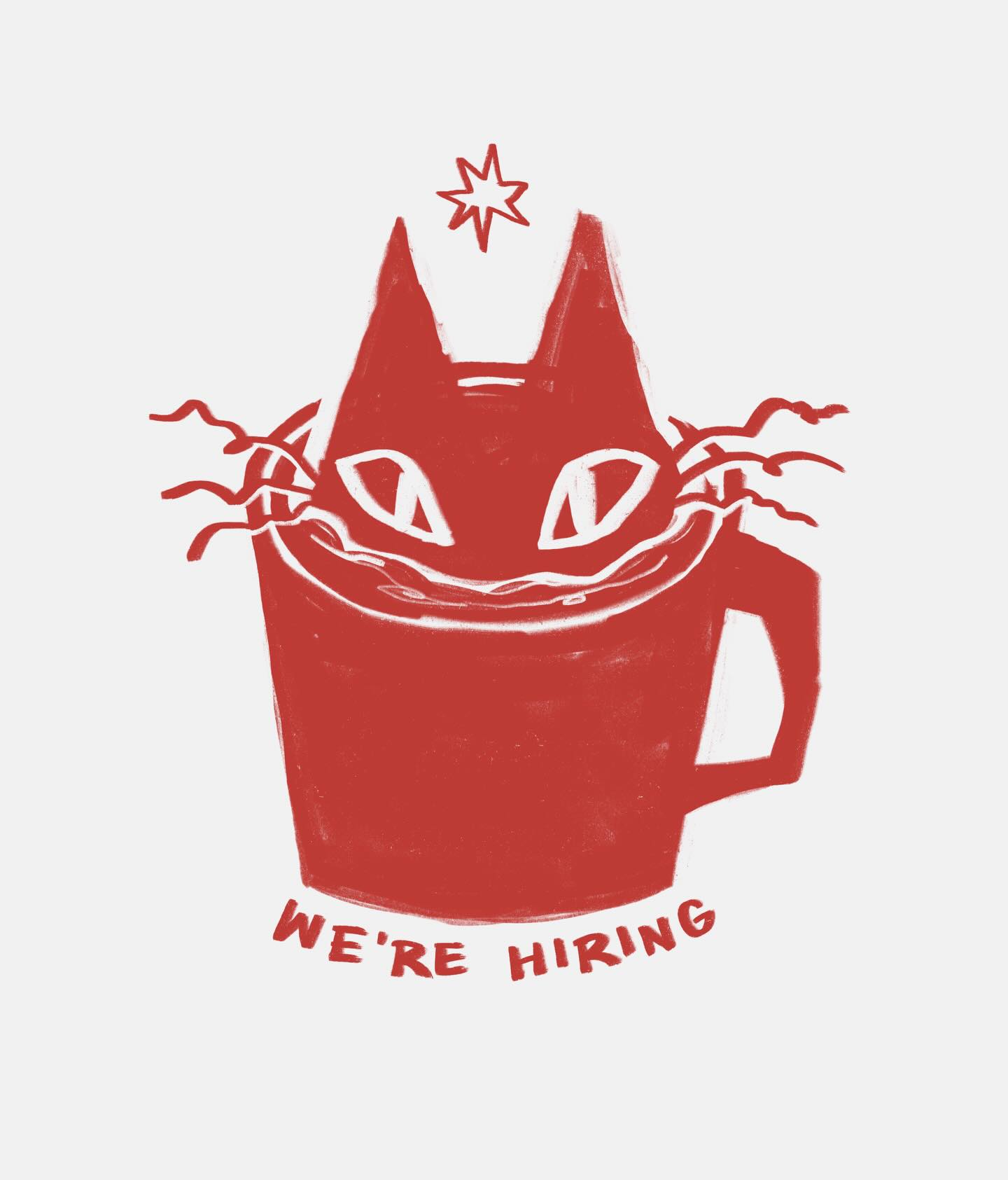 Octave's cat rising from a red mug — we're hiring